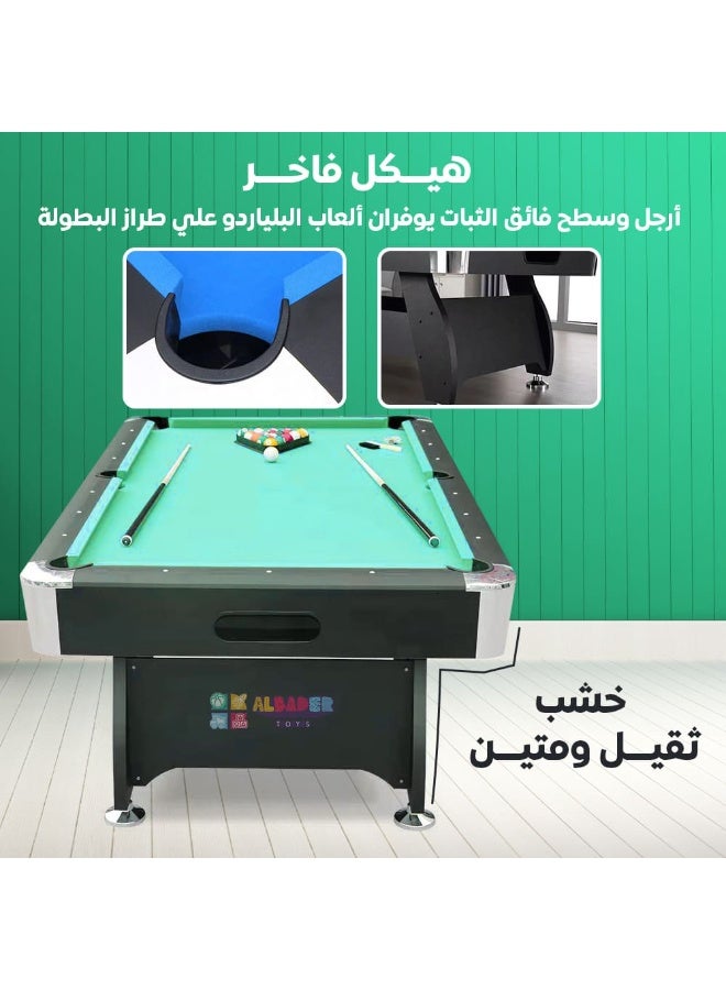 البدر طاولة بلياردو عصرية مع 2 عصا وكرات ورف وفرشاة من اللباد وطباشير من البدر- مقاس 7 قدم، مقاس 7 قدم، لون أخضر، خشب - Image 4